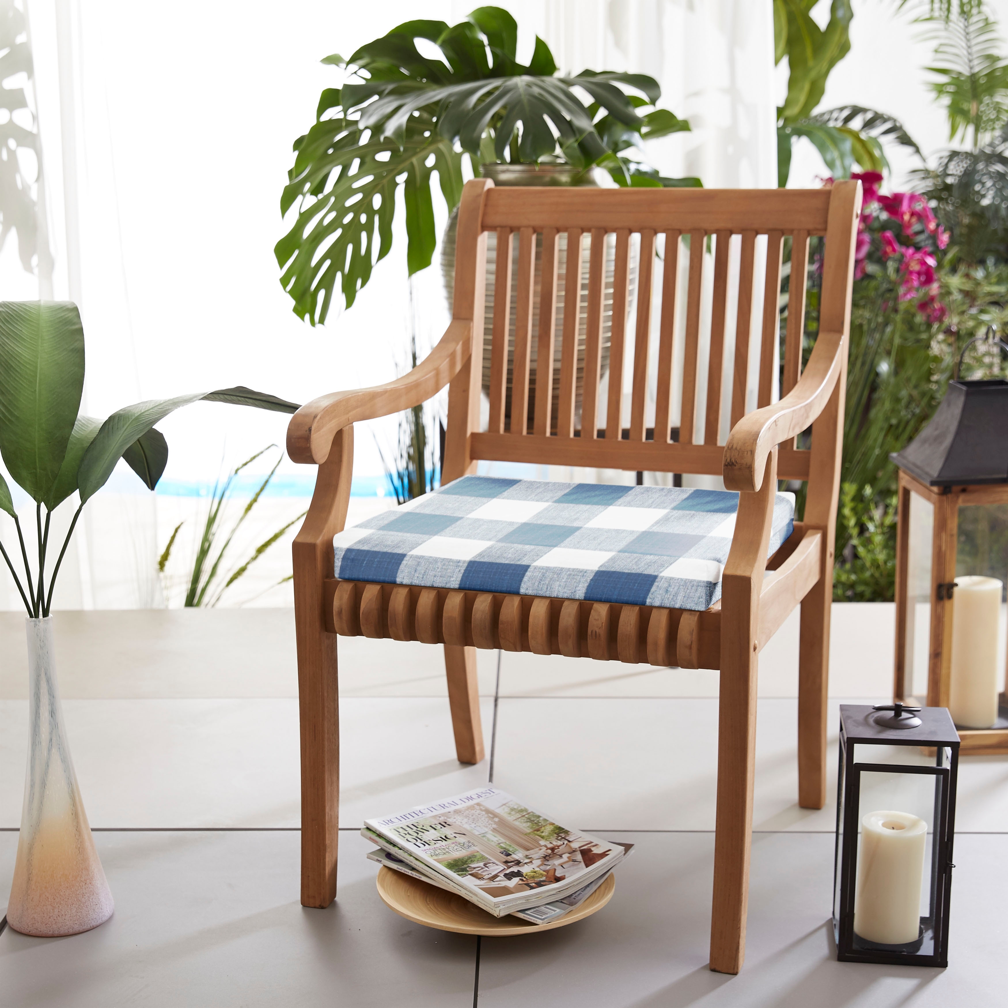 Humble Haute Dark Blue Buffalo Plaid Indoor Outdoor Chair